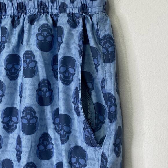 PETER MILLAR Seaside Swim Trunks Skull & Shark Tooth Print Mens Sz M Blue Beach - Picture 3 of 10